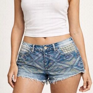 Bethany Mota Low Rise Aztec Studded Denim Shorty Shorts Womens 10 Y2K